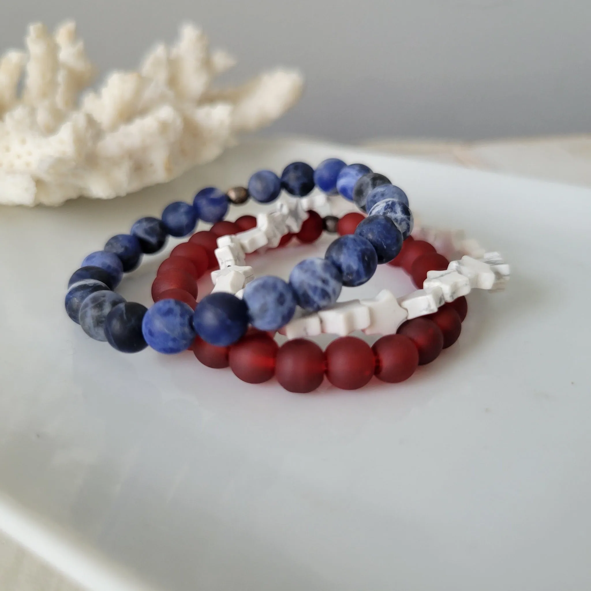 "Independence" RWB Bead Bracelets - Set of 3 or Each