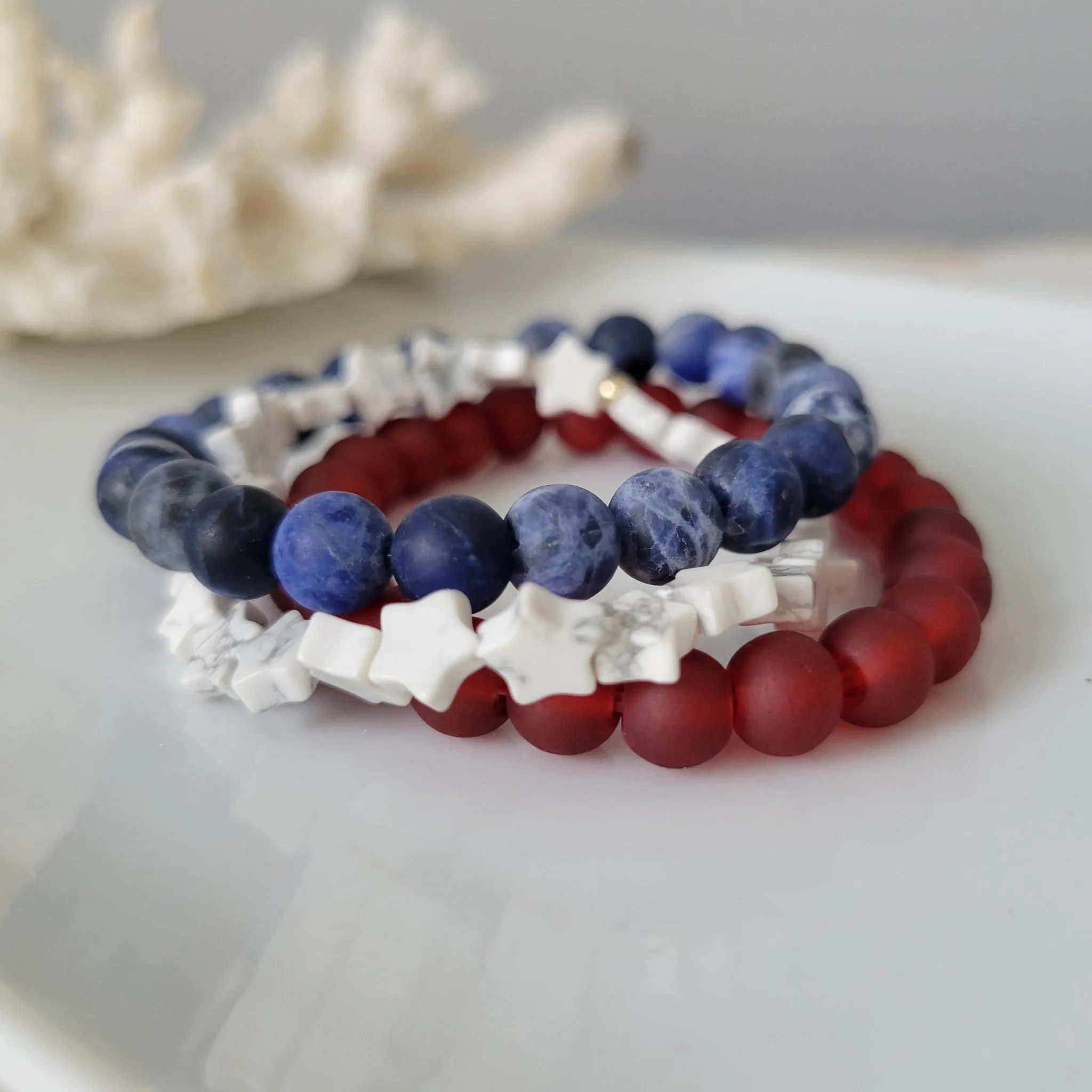 "Independence" RWB Bead Bracelets - Set of 3 or Each