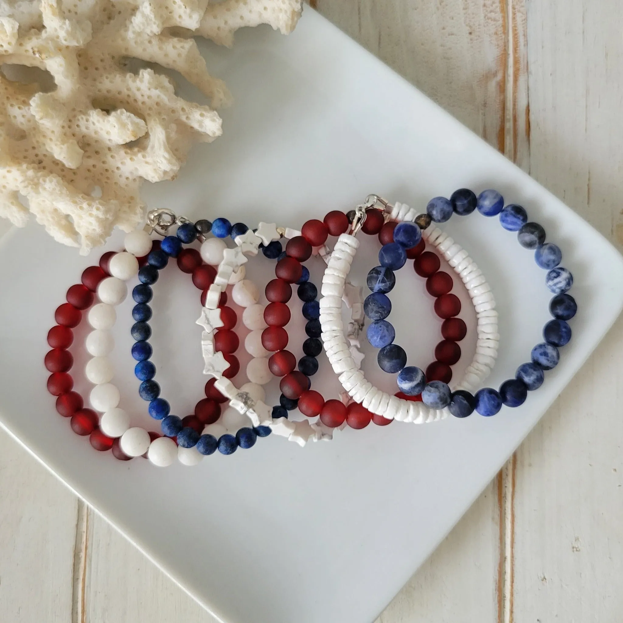 "Independence" RWB Bead Bracelets - Set of 3 or Each