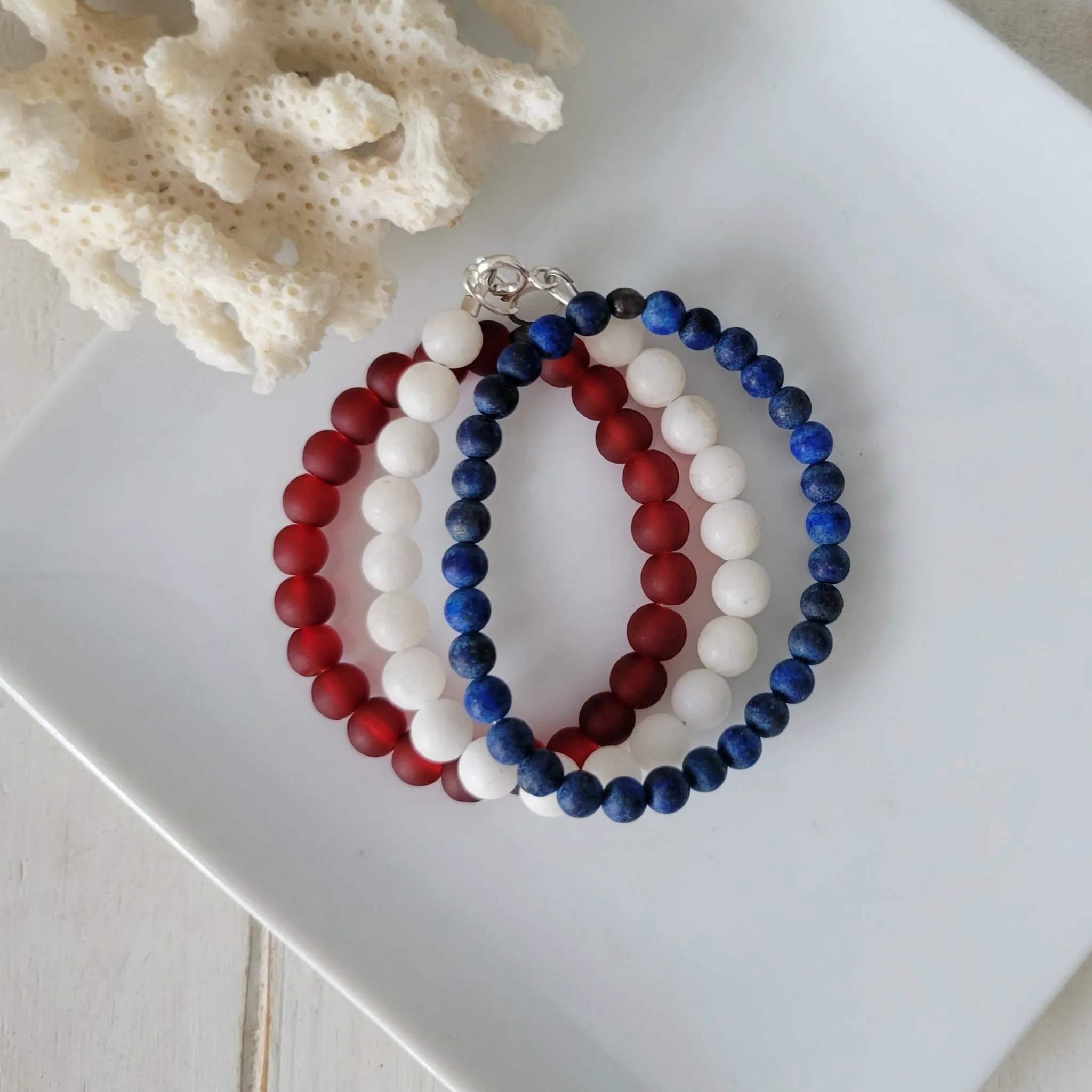 "Independence" RWB Bead Bracelets - Set of 3 or Each