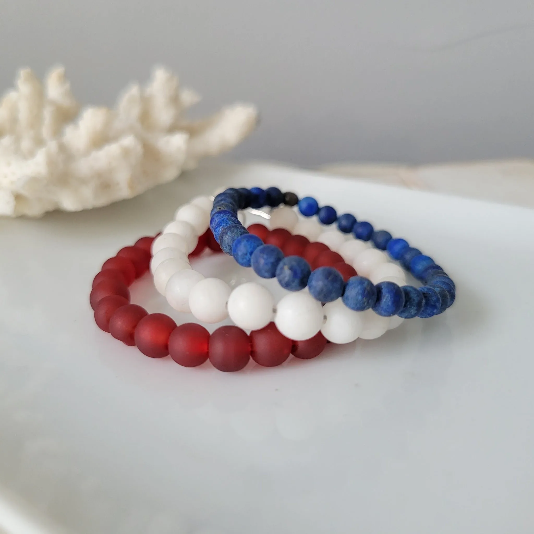 "Independence" RWB Bead Bracelets - Set of 3 or Each