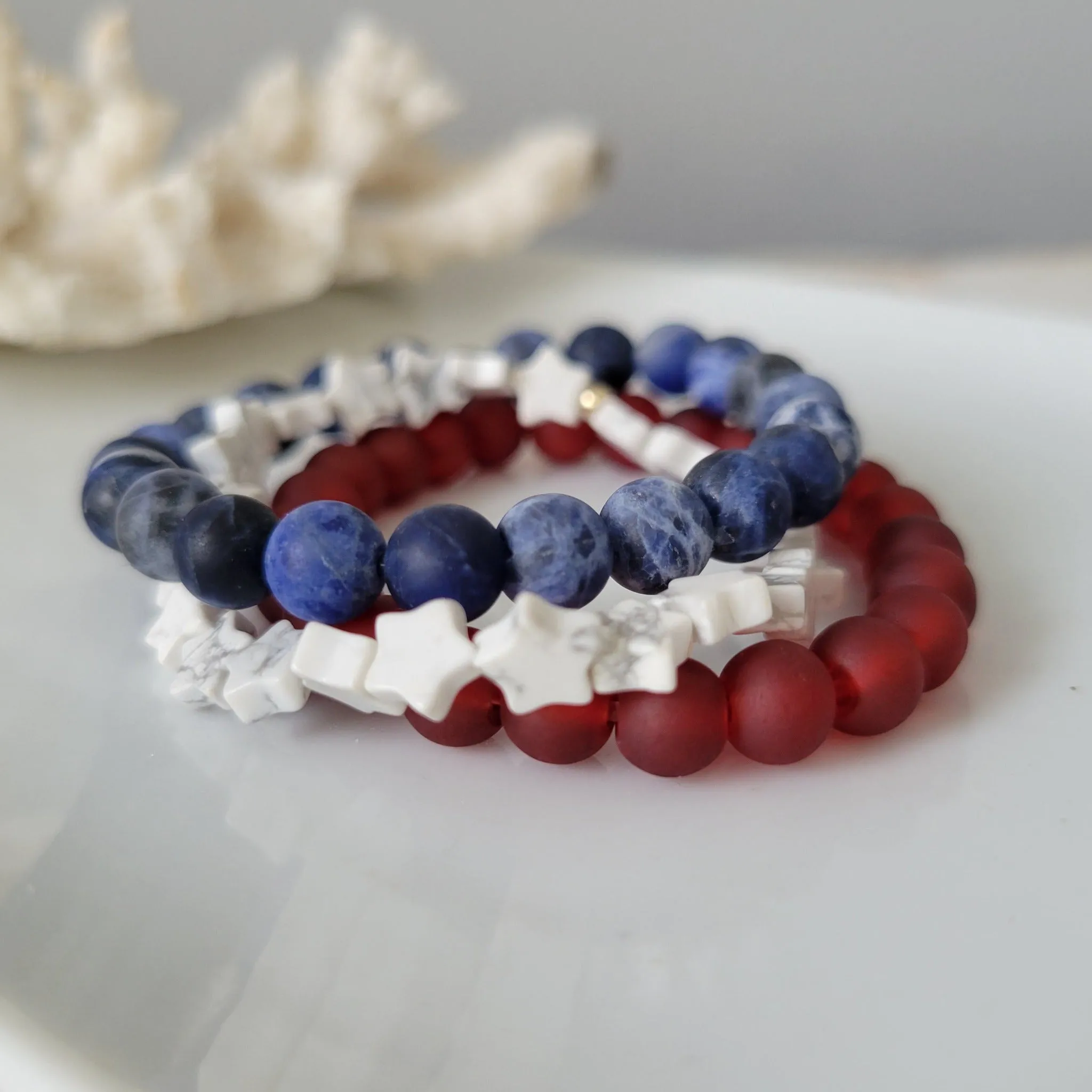 "Independence" RWB Bead Bracelets - Set of 3 or Each