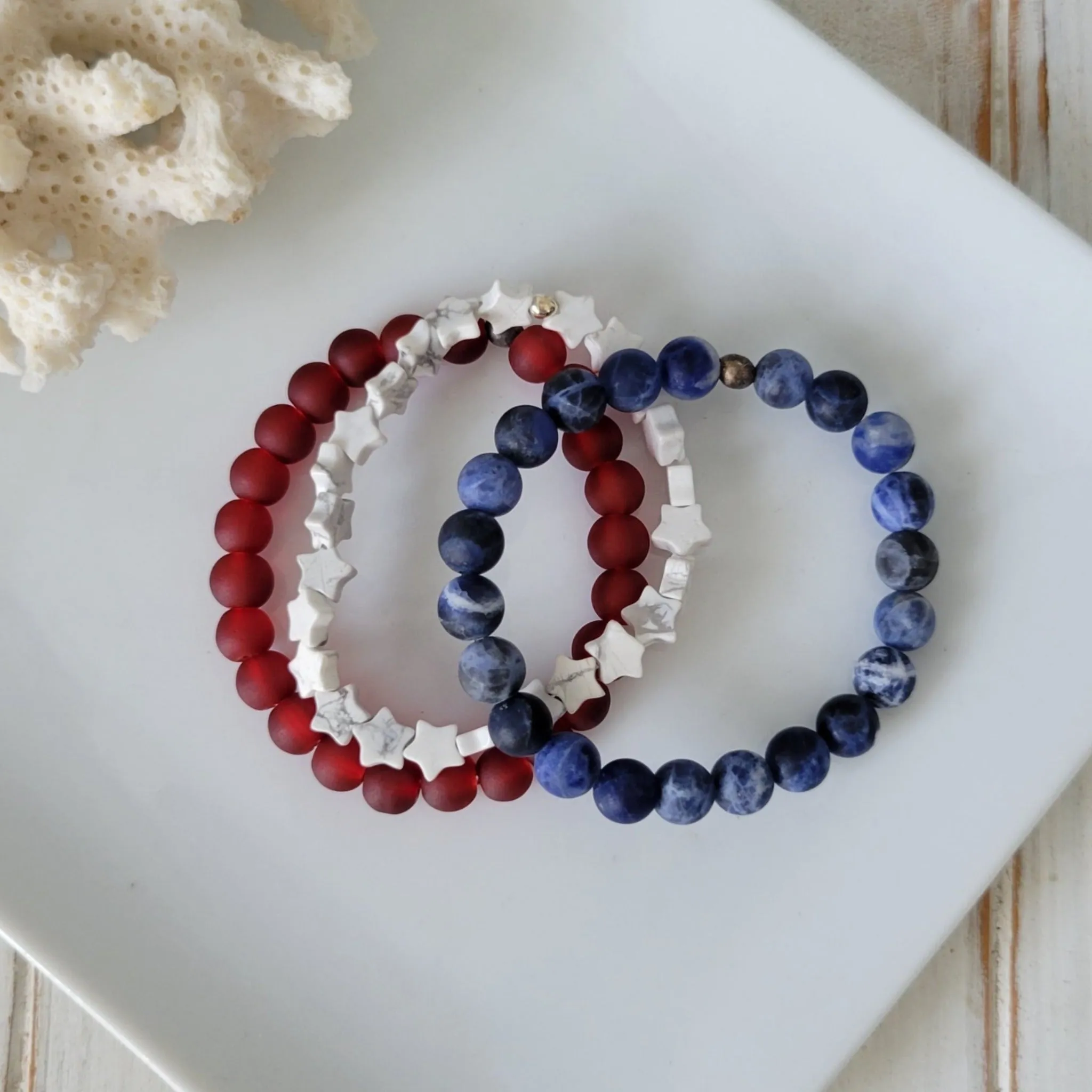 "Independence" RWB Bead Bracelets - Set of 3 or Each