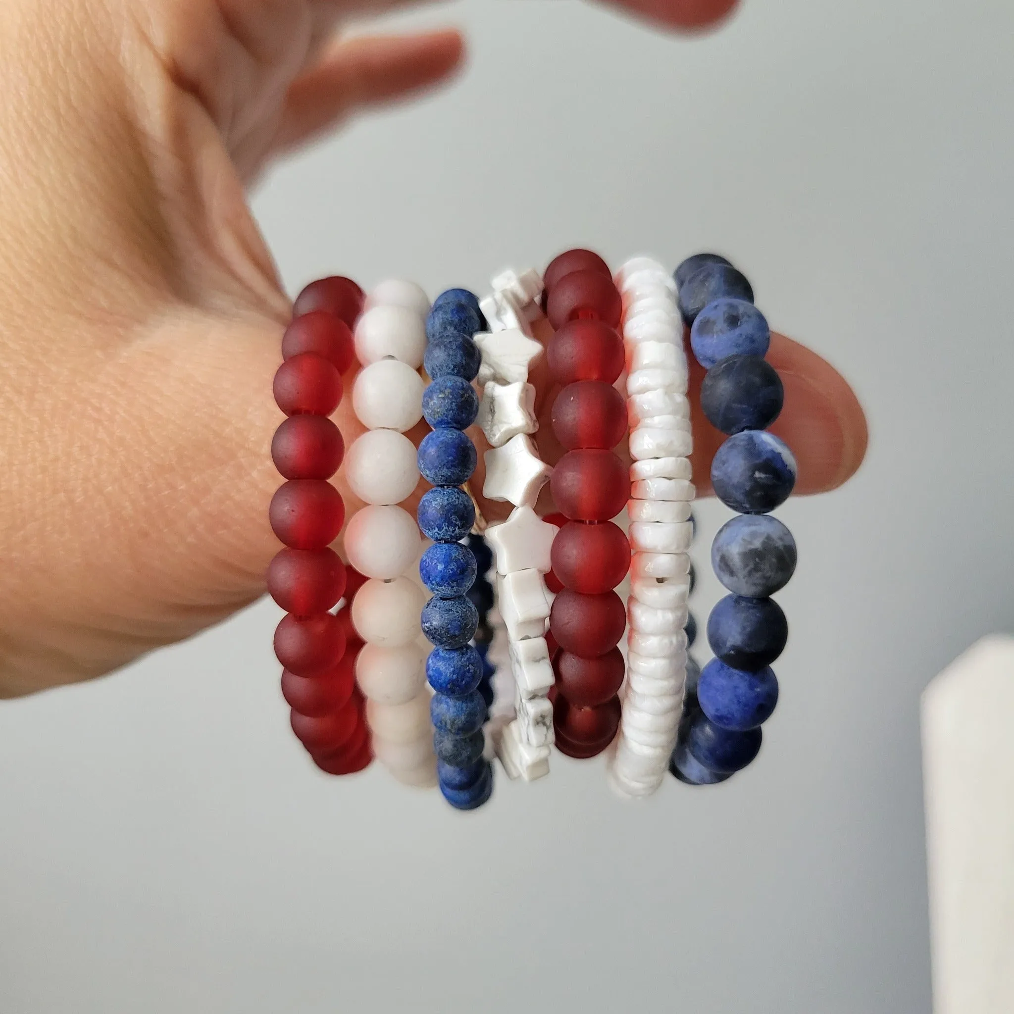 "Independence" RWB Bead Bracelets - Set of 3 or Each