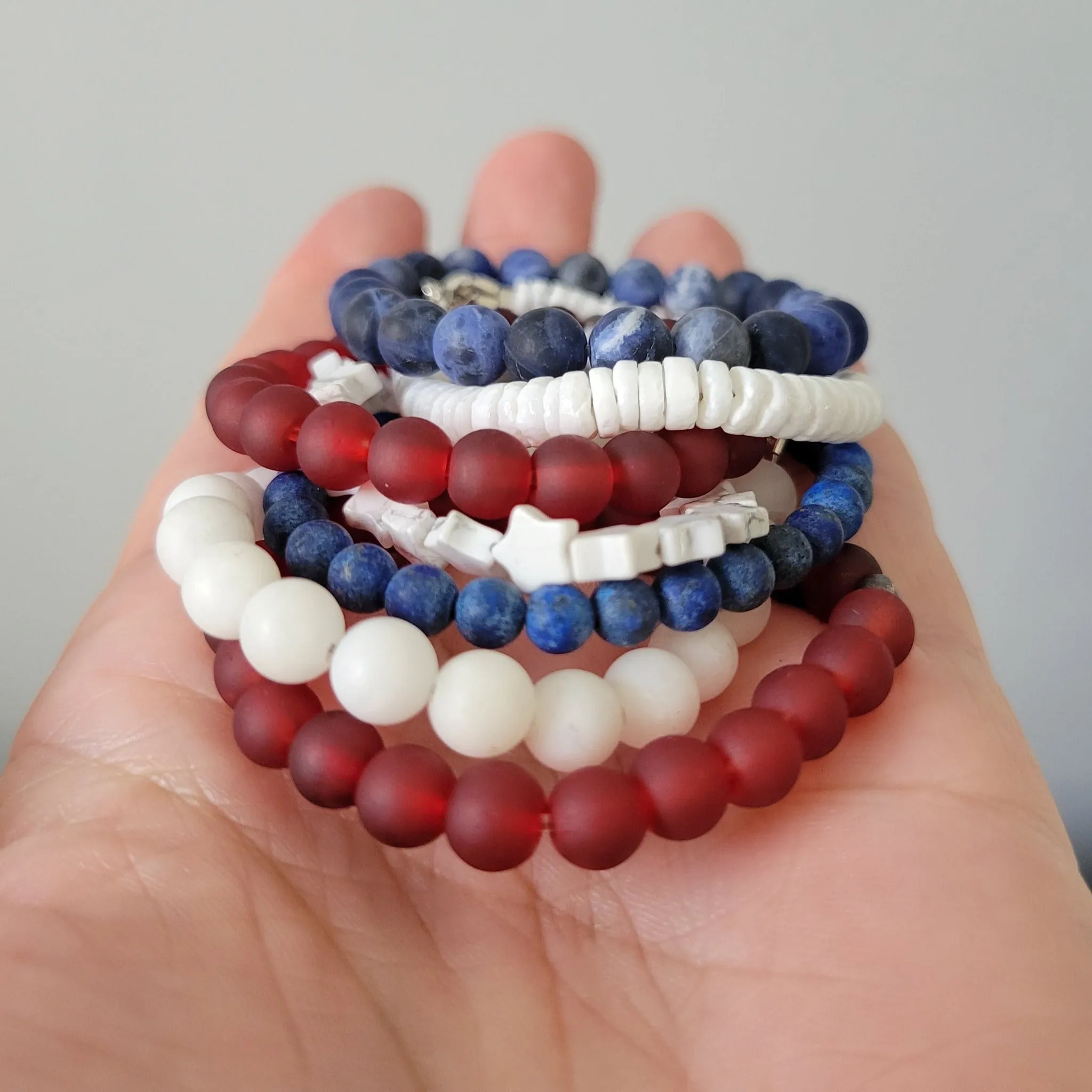 "Independence" RWB Bead Bracelets - Set of 3 or Each