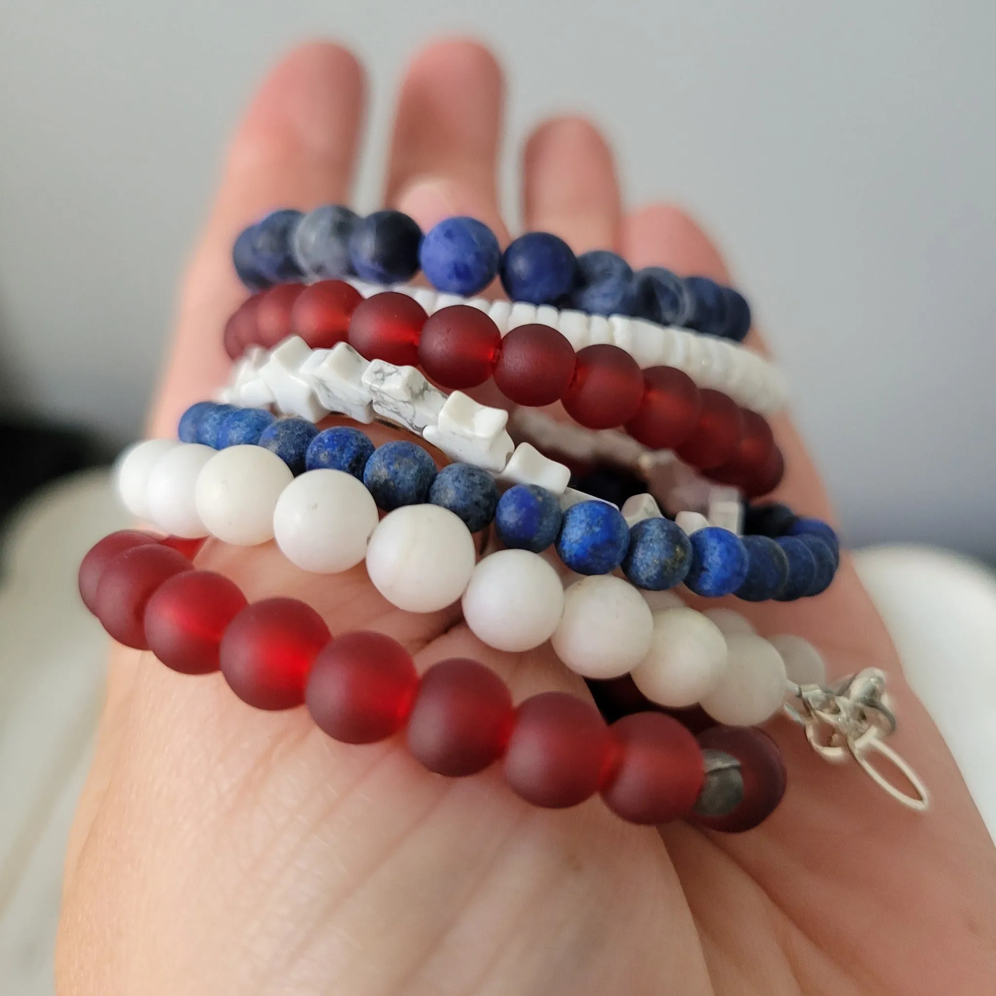 "Independence" RWB Bead Bracelets - Set of 3 or Each