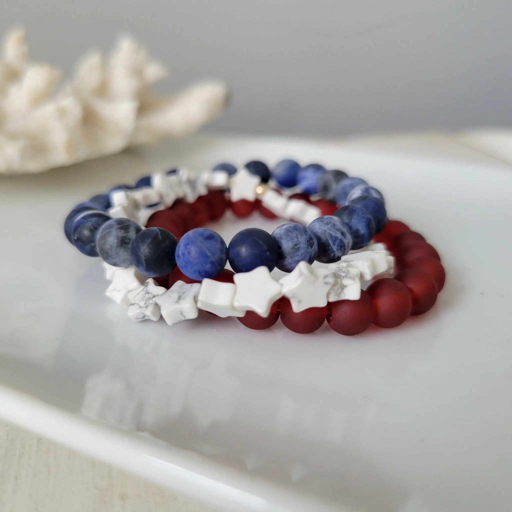 "Independence" RWB Bead Bracelets - Set of 3 or Each