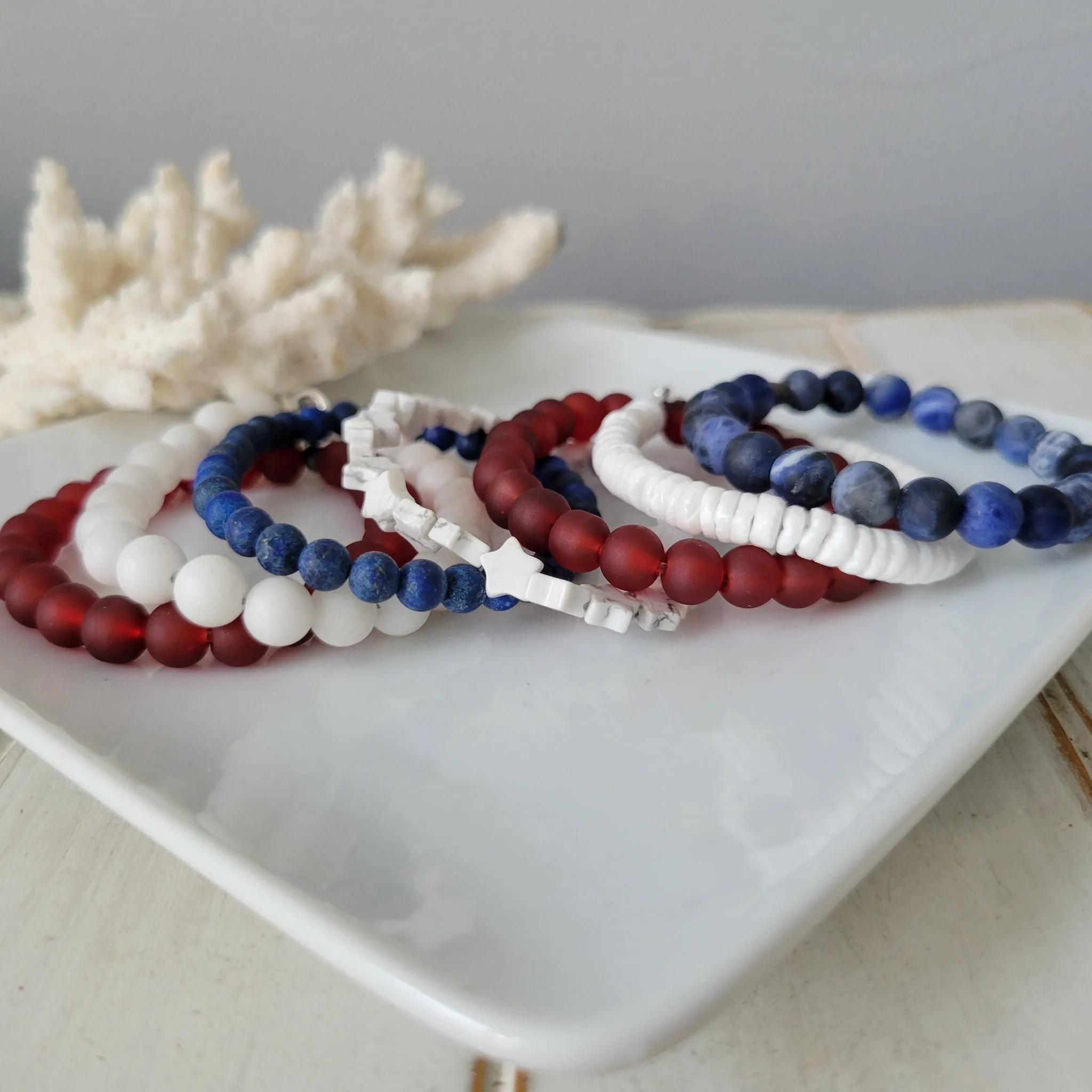 "Independence" RWB Bead Bracelets - Set of 3 or Each
