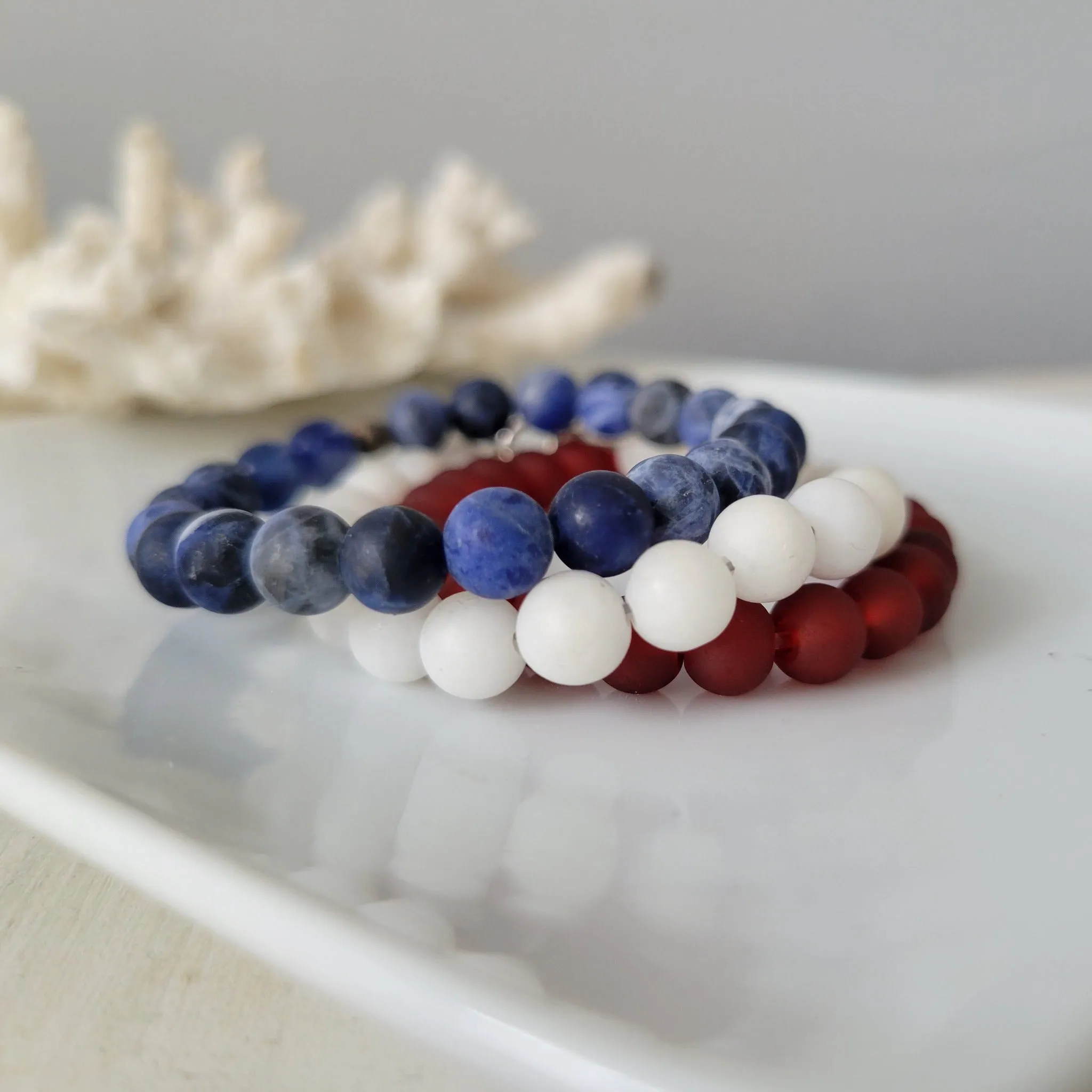 "Independence" RWB Bead Bracelets - Set of 3 or Each