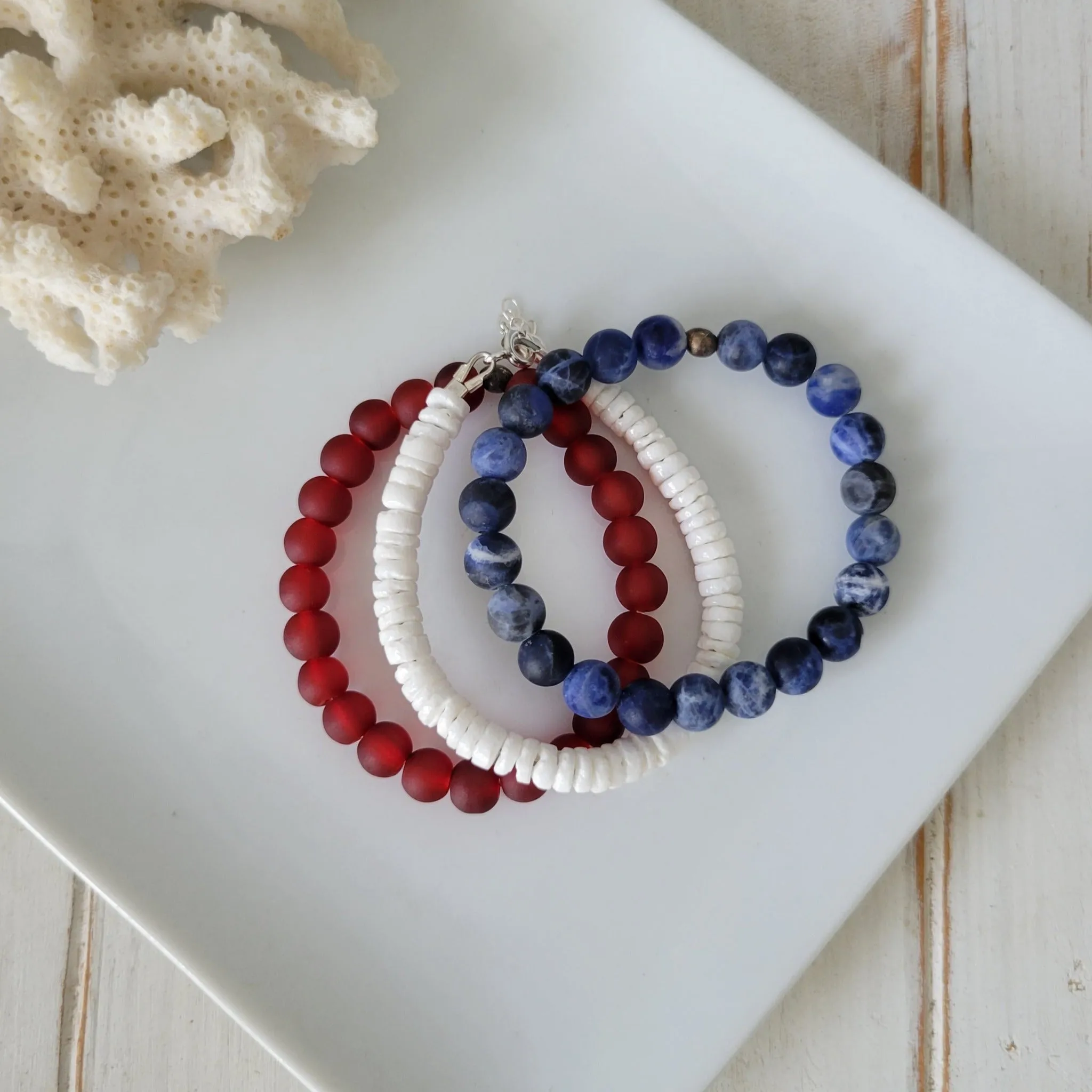 "Independence" RWB Bead Bracelets - Set of 3 or Each