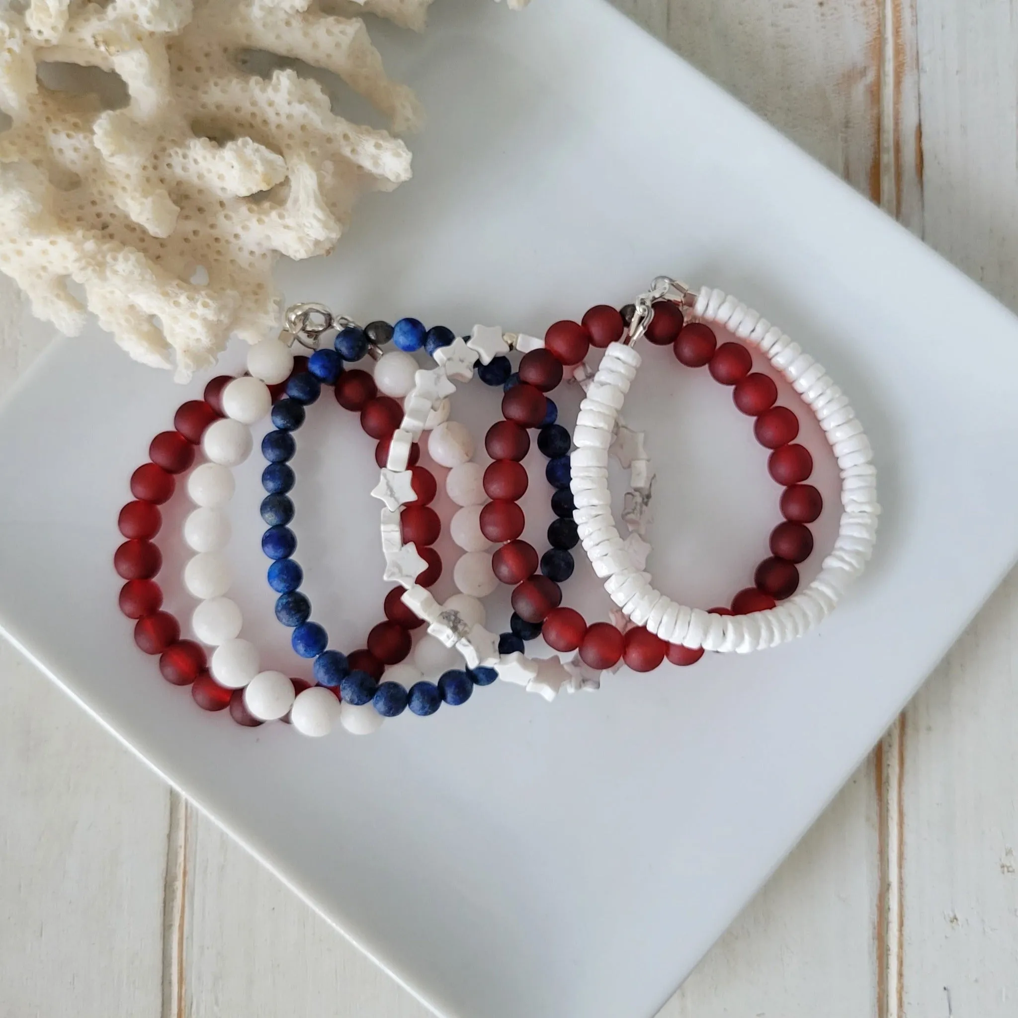 "Independence" RWB Bead Bracelets - Set of 3 or Each