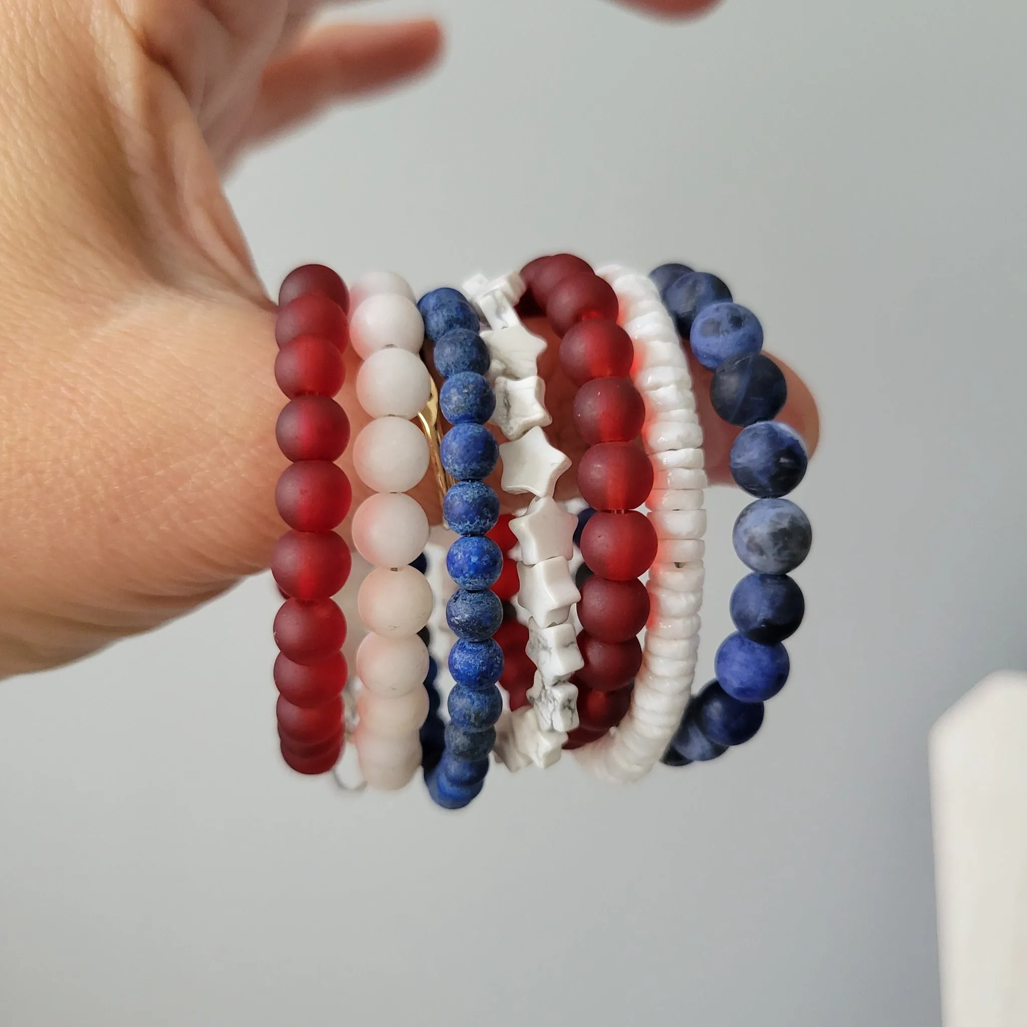"Independence" RWB Bead Bracelets - Set of 3 or Each