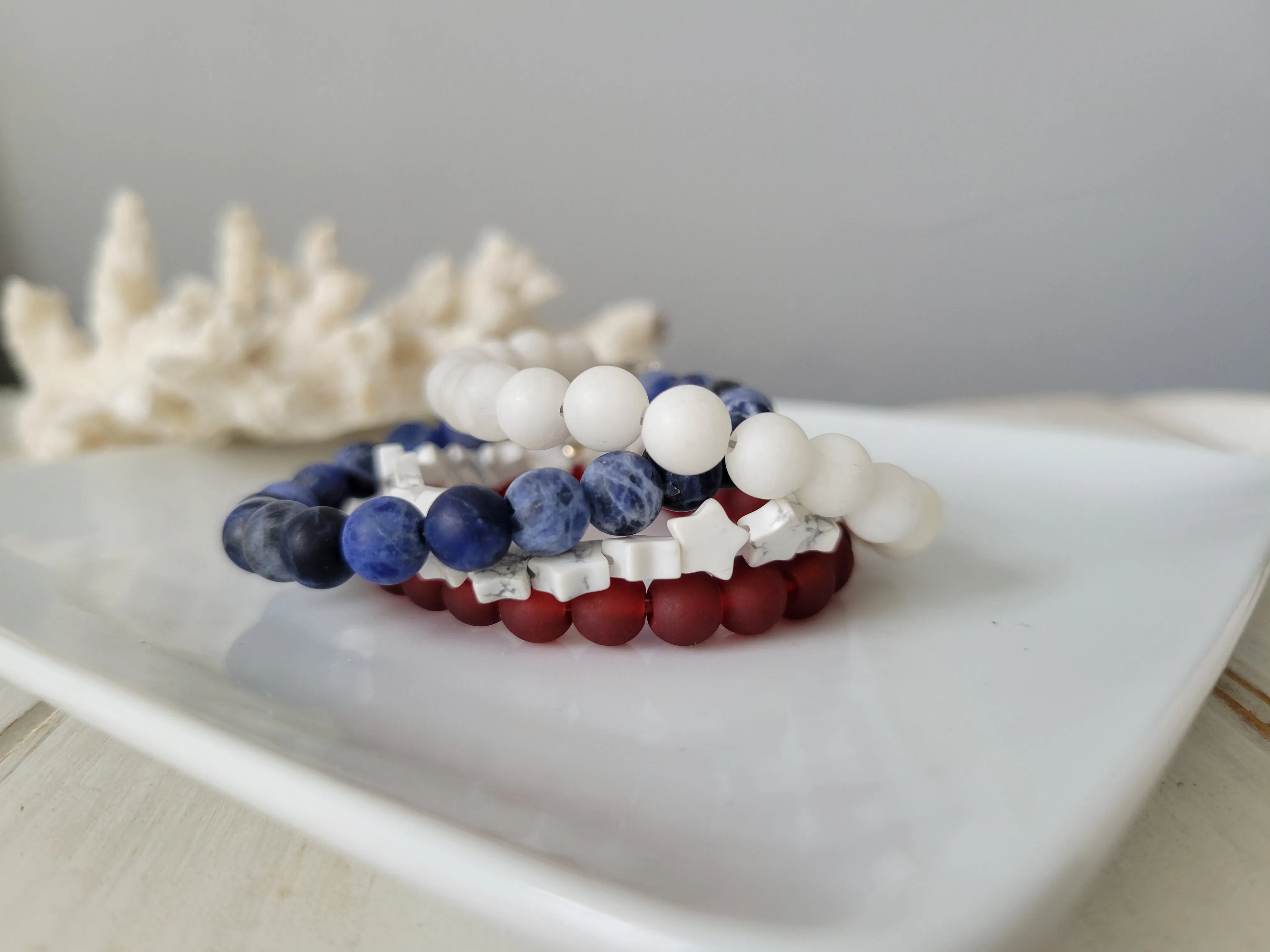 "Independence" RWB Bead Bracelets - Set of 3 or Each