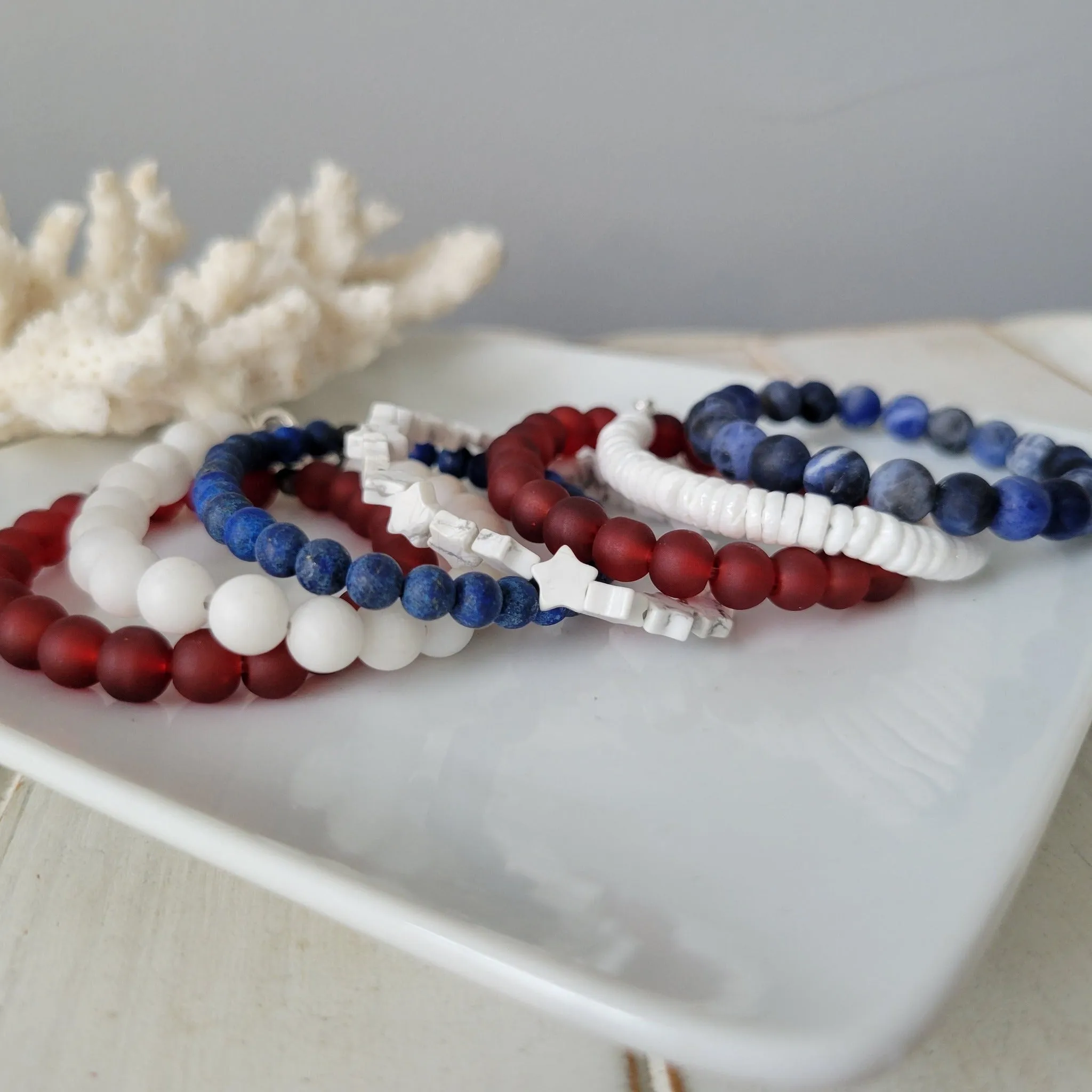 "Independence" RWB Bead Bracelets - Set of 3 or Each