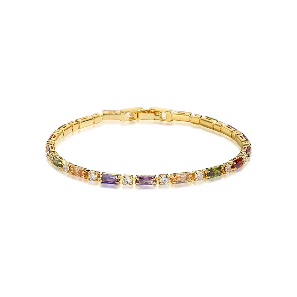 Rainbow Crystal Tennis Bracelets For Women Bracelet Set 18K Gold Silver Colorful Zirconia Femme Bridal Wedding Jewelry