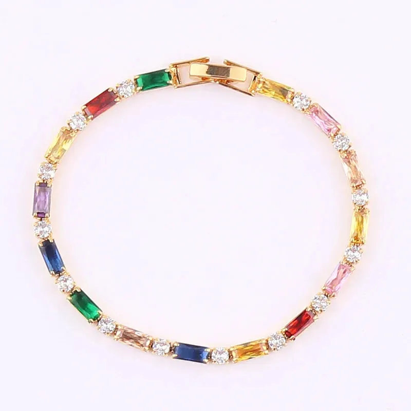 Rainbow Crystal Tennis Bracelets For Women Bracelet Set 18K Gold Silver Colorful Zirconia Femme Bridal Wedding Jewelry