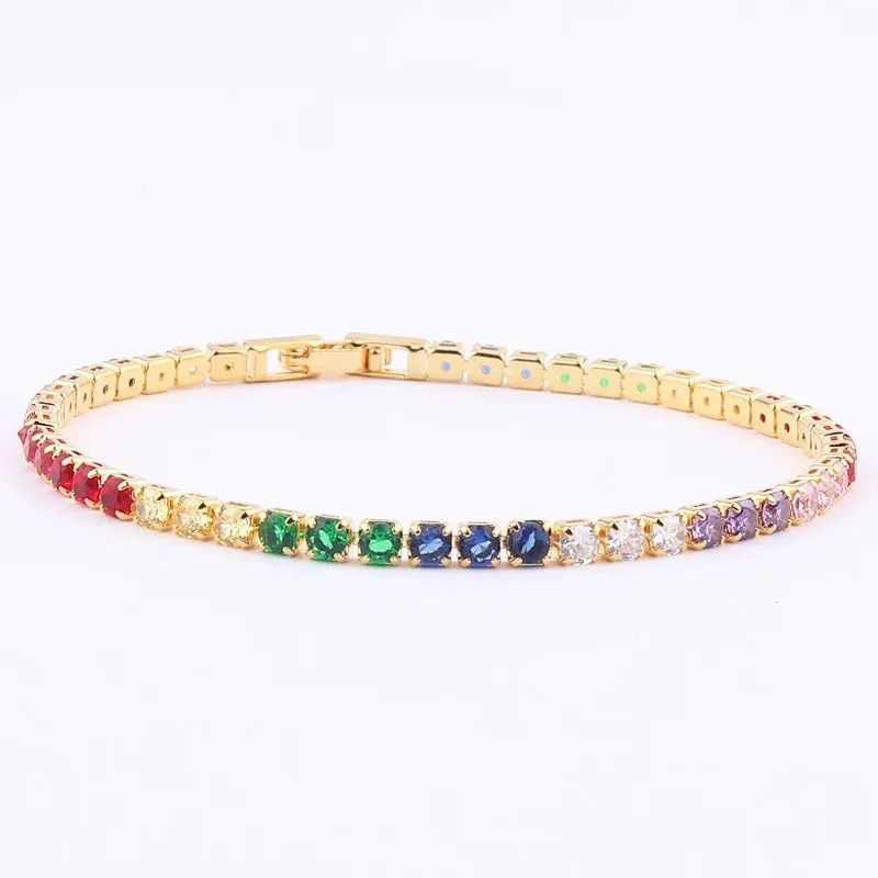 Rainbow Crystal Tennis Bracelets For Women Bracelet Set 18K Gold Silver Colorful Zirconia Femme Bridal Wedding Jewelry