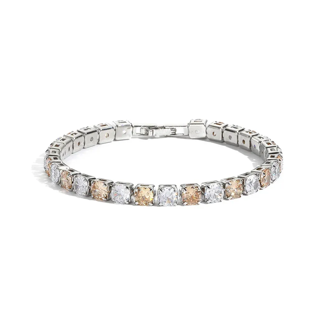 Rainbow Crystal Tennis Bracelets For Women Bracelet Set 18K Gold Silver Colorful Zirconia Femme Bridal Wedding Jewelry