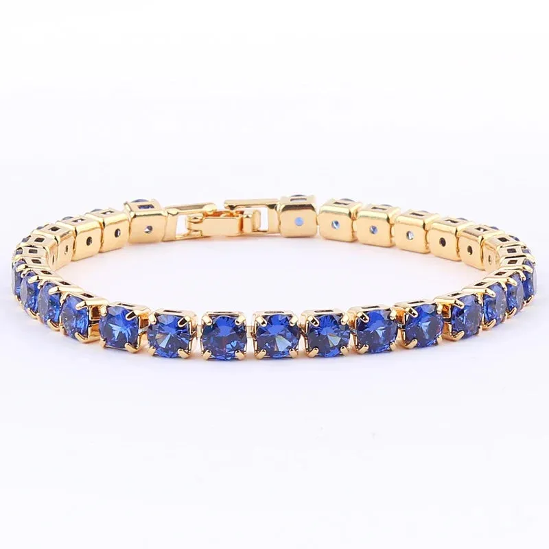 Rainbow Crystal Tennis Bracelets For Women Bracelet Set 18K Gold Silver Colorful Zirconia Femme Bridal Wedding Jewelry