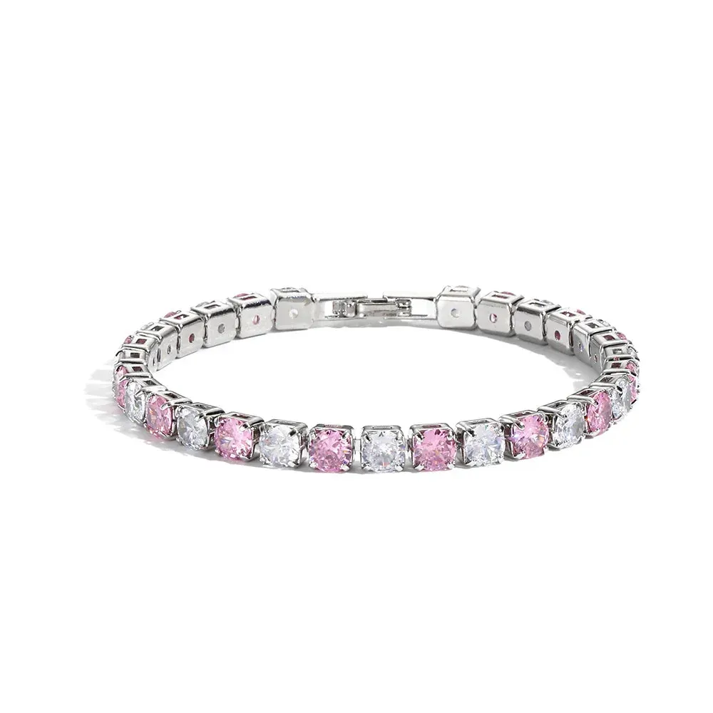 Rainbow Crystal Tennis Bracelets For Women Bracelet Set 18K Gold Silver Colorful Zirconia Femme Bridal Wedding Jewelry