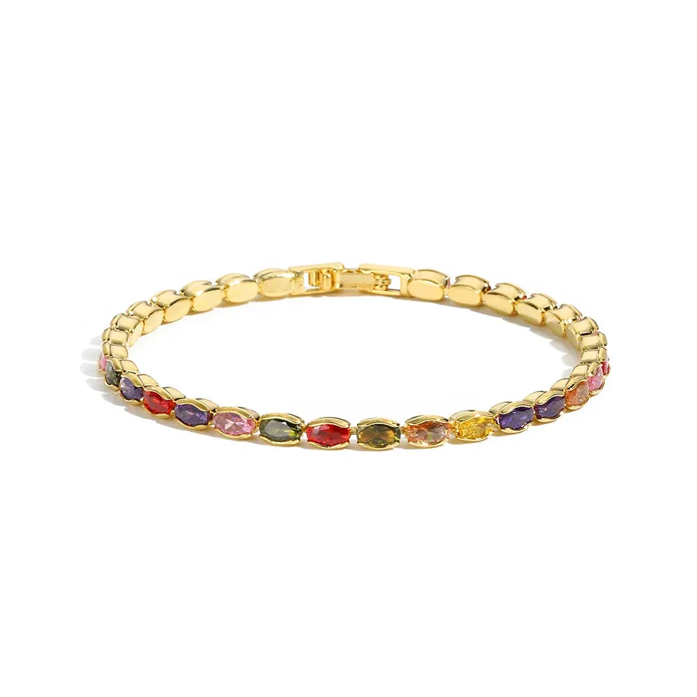 Rainbow Crystal Tennis Bracelets For Women Bracelet Set 18K Gold Silver Colorful Zirconia Femme Bridal Wedding Jewelry