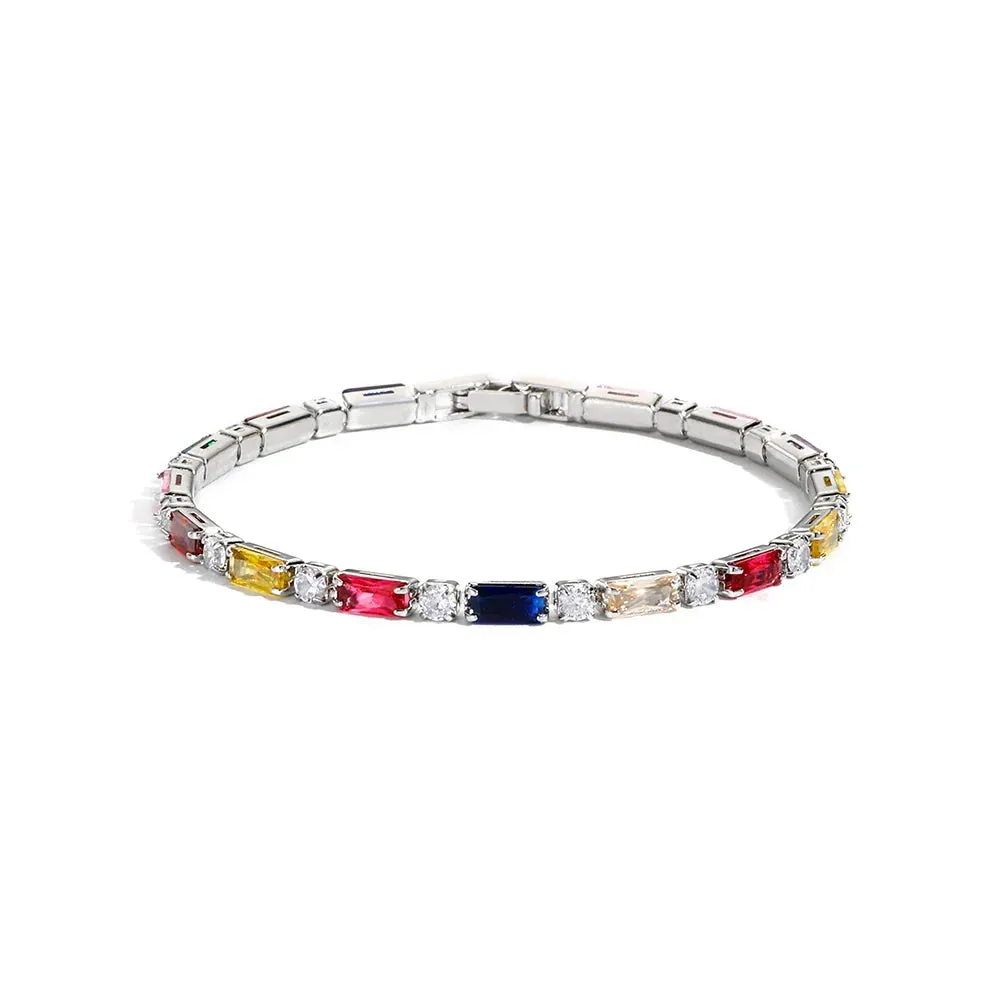 Rainbow Crystal Tennis Bracelets For Women Bracelet Set 18K Gold Silver Colorful Zirconia Femme Bridal Wedding Jewelry