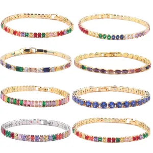 Rainbow Crystal Tennis Bracelets For Women Bracelet Set 18K Gold Silver Colorful Zirconia Femme Bridal Wedding Jewelry