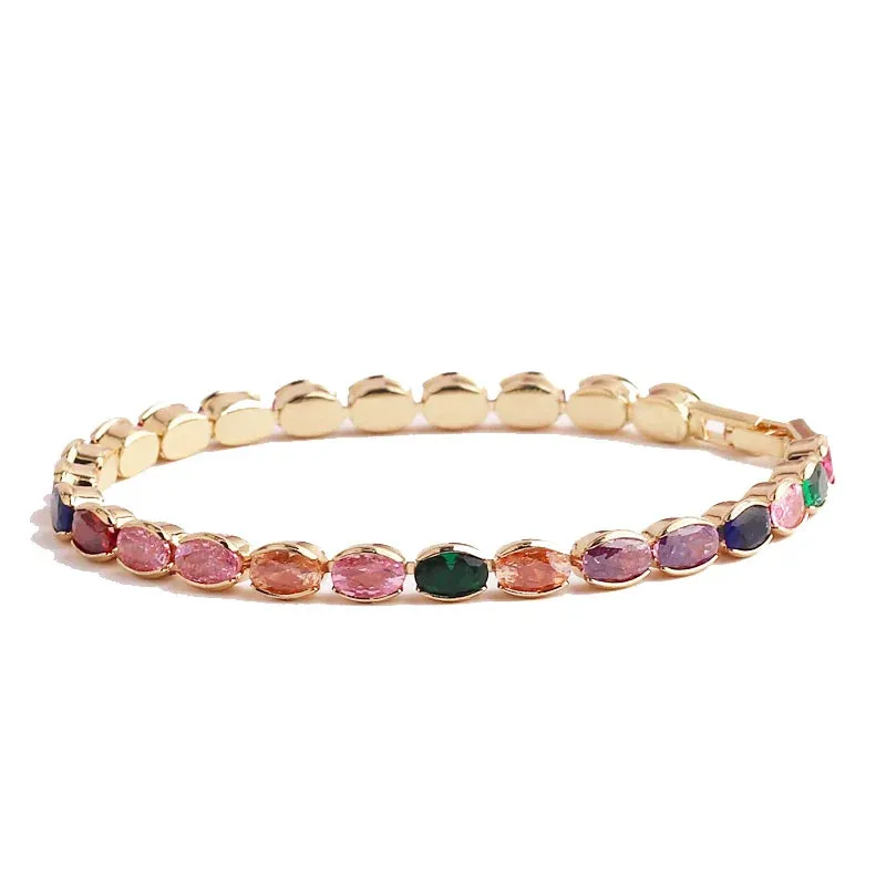 Rainbow Crystal Tennis Bracelets For Women Bracelet Set 18K Gold Silver Colorful Zirconia Femme Bridal Wedding Jewelry
