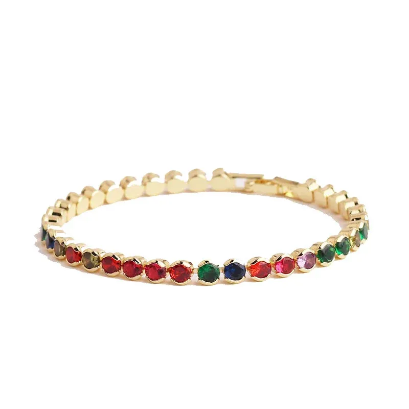 Rainbow Crystal Tennis Bracelets For Women Bracelet Set 18K Gold Silver Colorful Zirconia Femme Bridal Wedding Jewelry