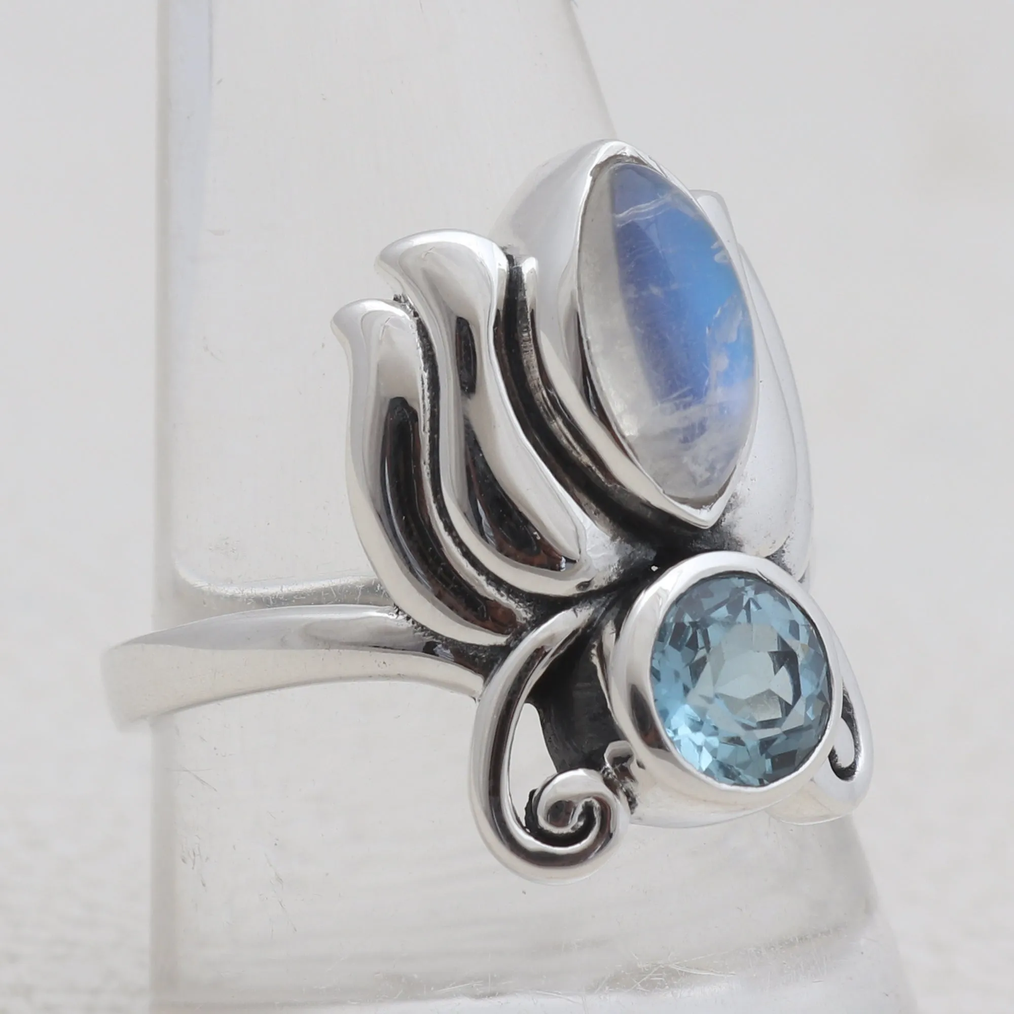 Rainbow Moon Stone Silver Rings