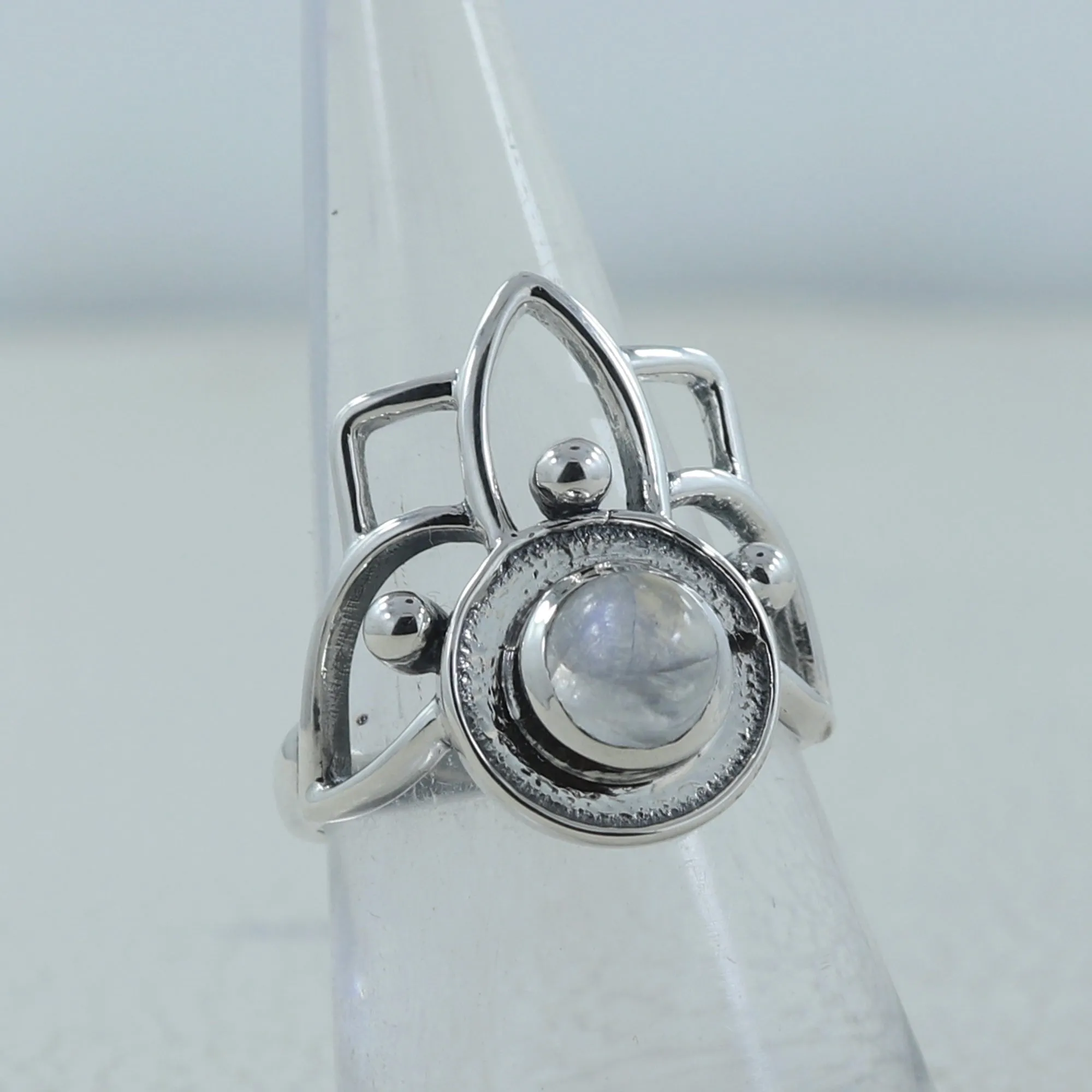Rainbow Moon Stone Silver Rings
