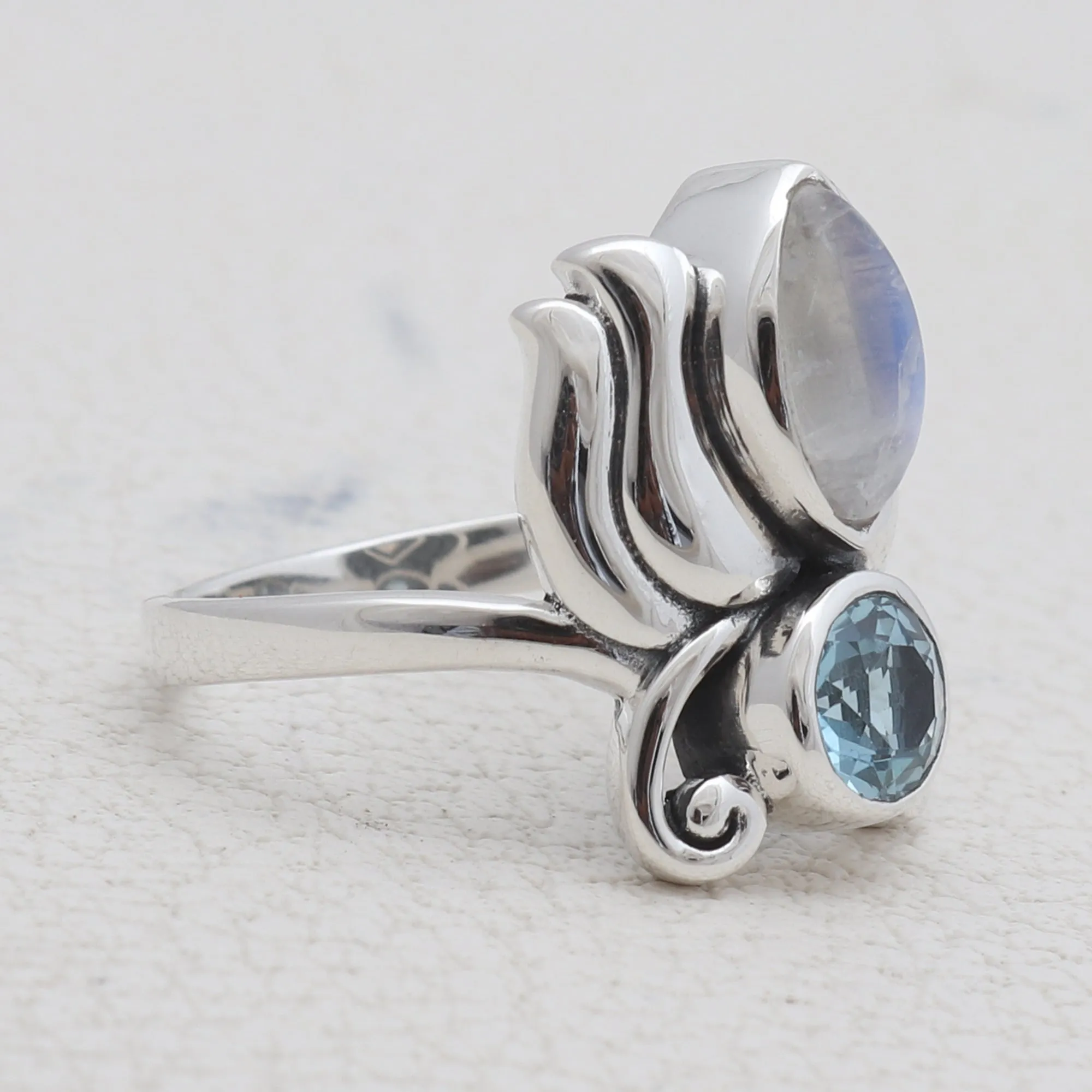 Rainbow Moon Stone Silver Rings