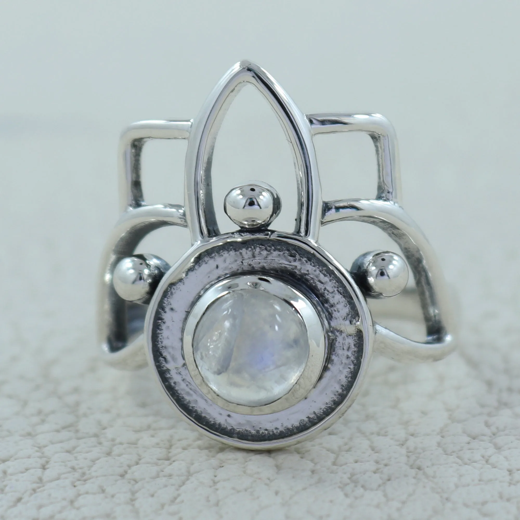 Rainbow Moon Stone Silver Rings