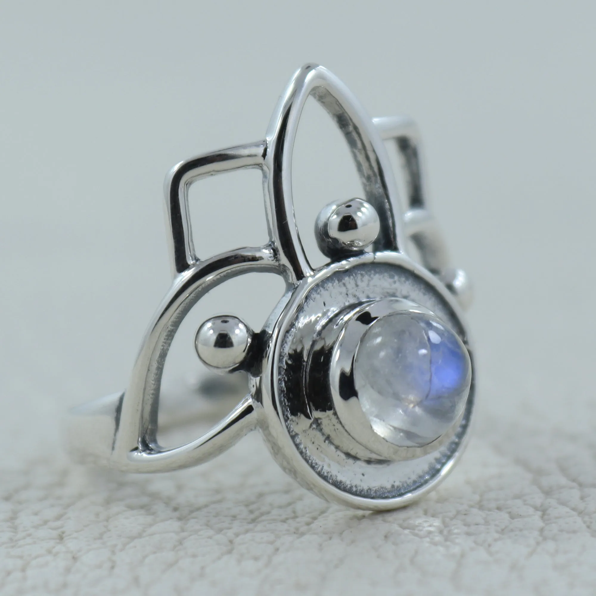 Rainbow Moon Stone Silver Rings