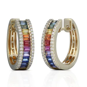 Rainbow Sapphire & Diamond Rose Gold Hoop Earrings
