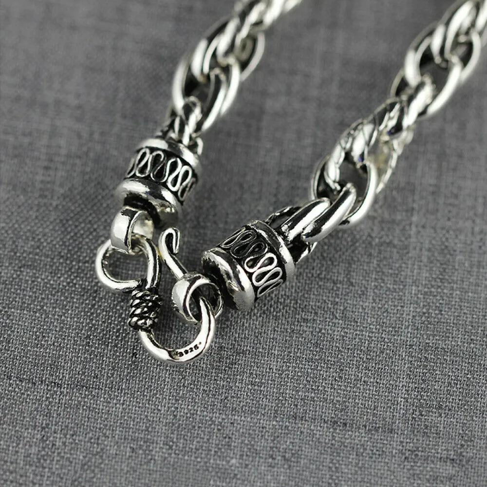 Real Solid 925 Sterling Silver Necklaces Dragon Braided Vintage Hook 20" 22''