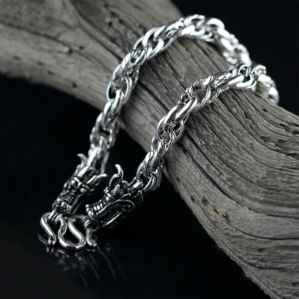 Real Solid 925 Sterling Silver Necklaces Dragon Braided Vintage Hook 20" 22''