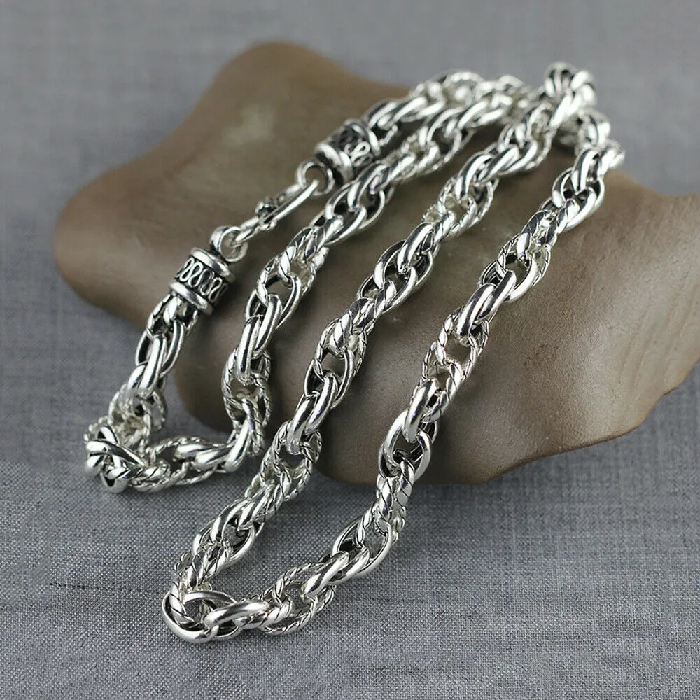 Real Solid 925 Sterling Silver Necklaces Dragon Braided Vintage Hook 20" 22''