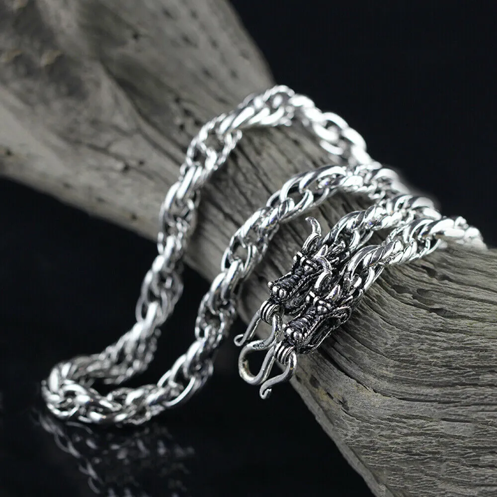 Real Solid 925 Sterling Silver Necklaces Dragon Braided Vintage Hook 20" 22''