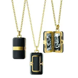 RECTANGULAR BLACK CERAMIC LOCKET in 18K gold with diamond accents