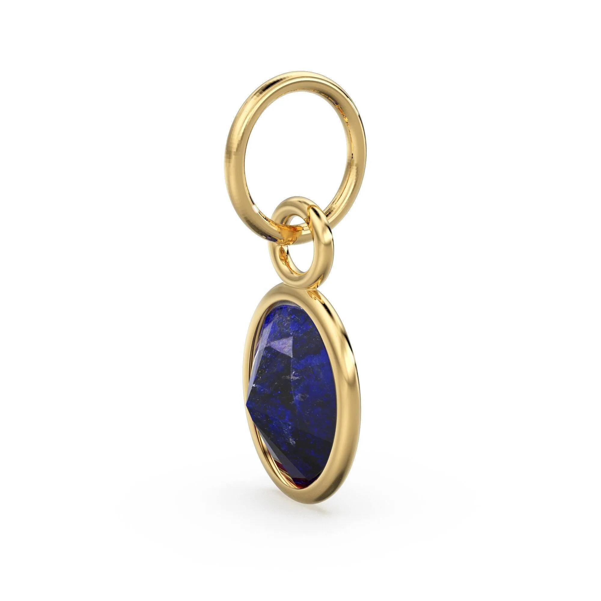 Red Blue Sapphire Oval Solid Gold Charm / Natural Blue Gemstone Handmade Gold Pendant / 1pc 14k Yellow Gold Jewelry Making Findings