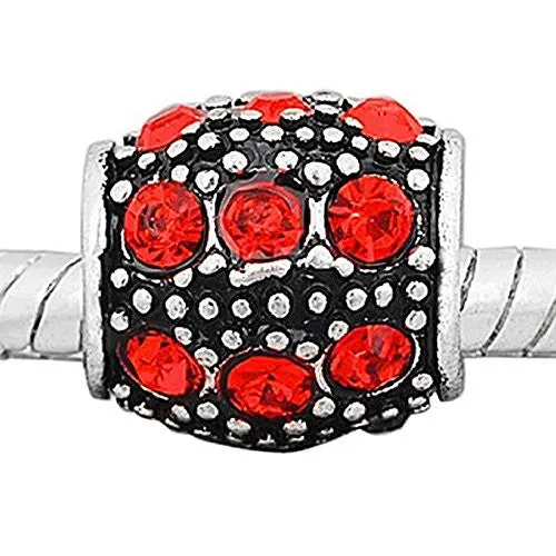 Red Crystals Charm July Birthstone European Bead Compatible for Most European Snake Chain Bracelet