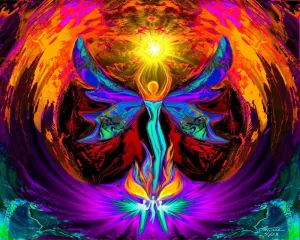 Reiki Angel Visionary Art Print, Chakra Healing - "Phoenix Rising"