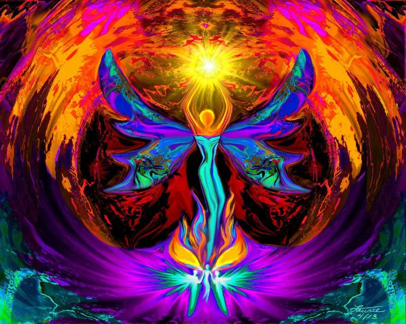 Reiki Angel Visionary Art Print, Chakra Healing - "Phoenix Rising"