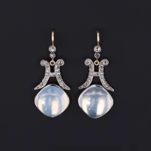 RESERVED- Vintage Moonstone and Diamond Conversion Earrings