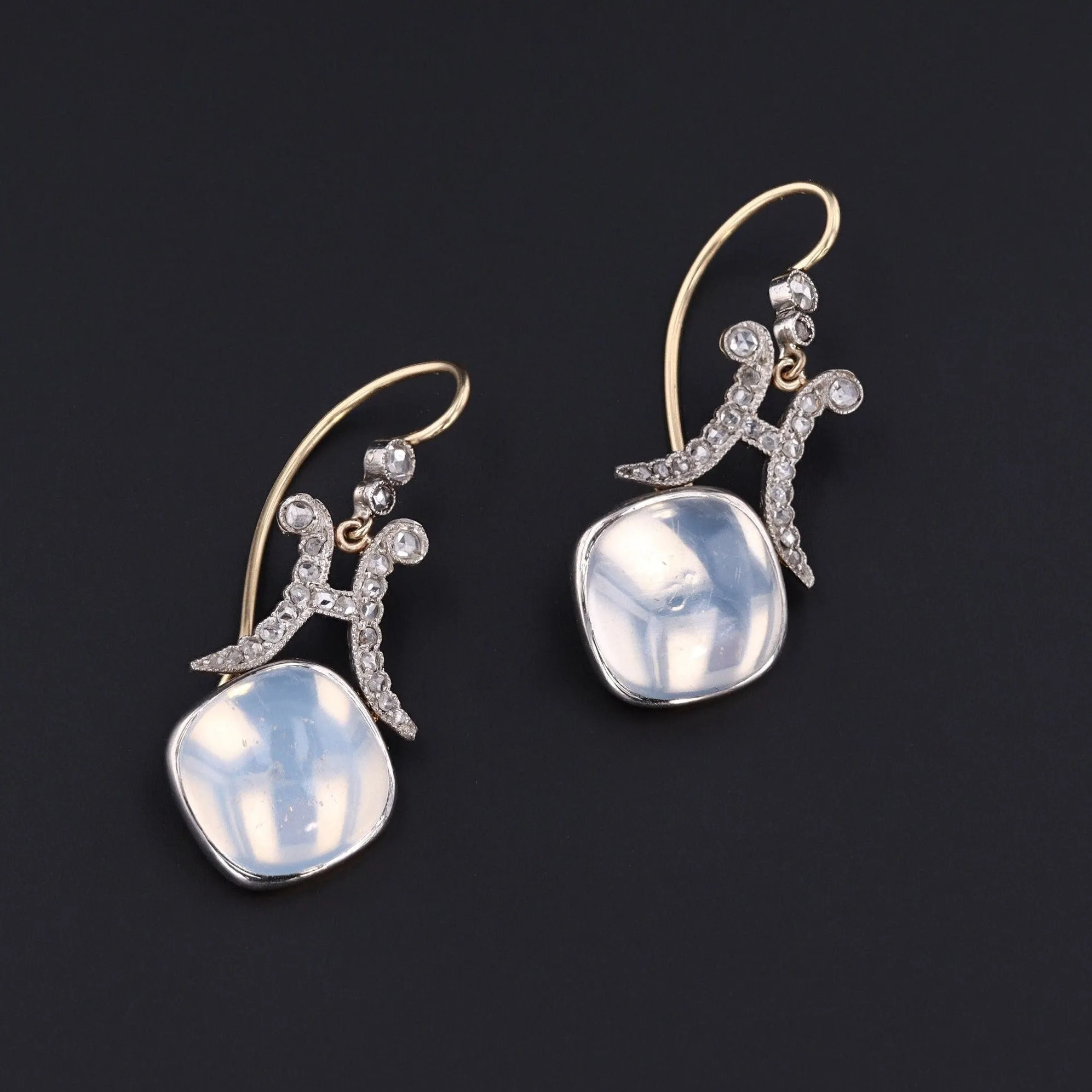 RESERVED- Vintage Moonstone and Diamond Conversion Earrings