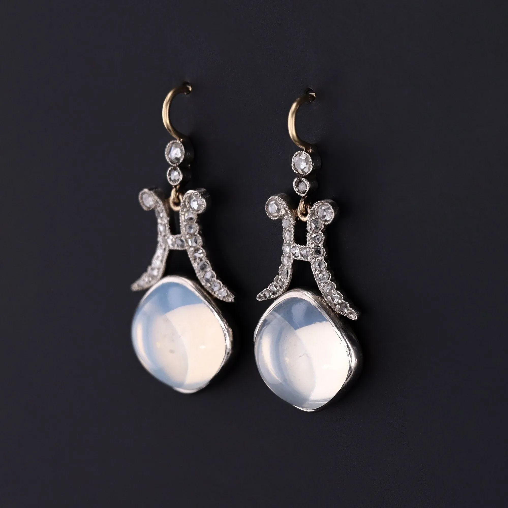 RESERVED- Vintage Moonstone and Diamond Conversion Earrings
