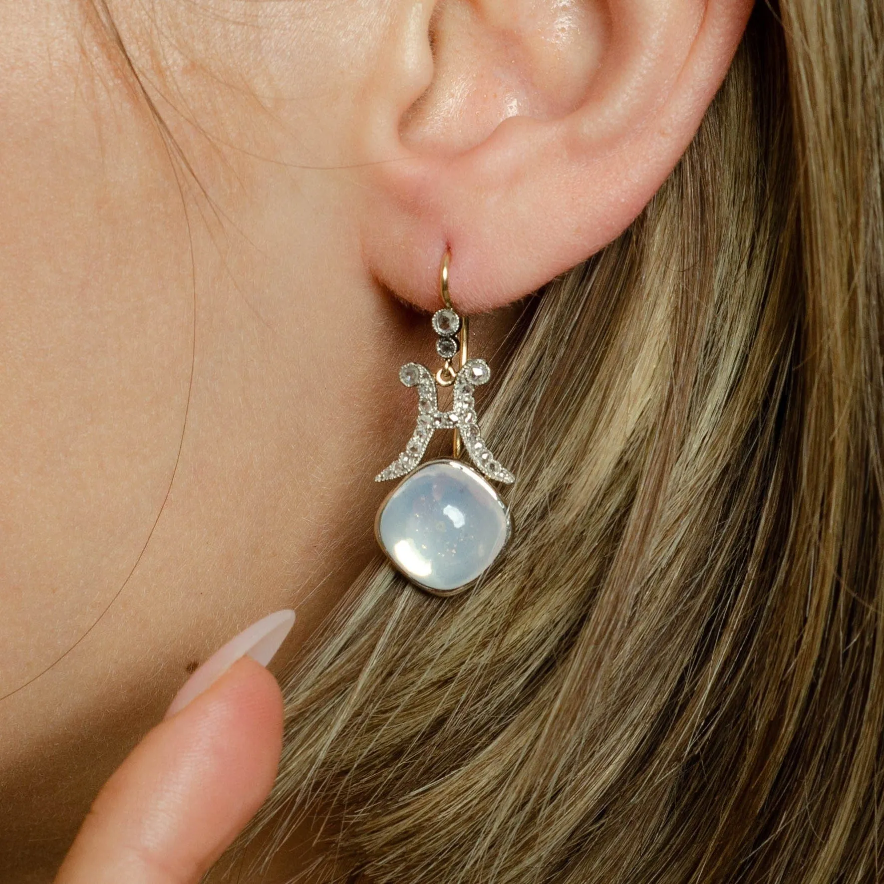 RESERVED- Vintage Moonstone and Diamond Conversion Earrings