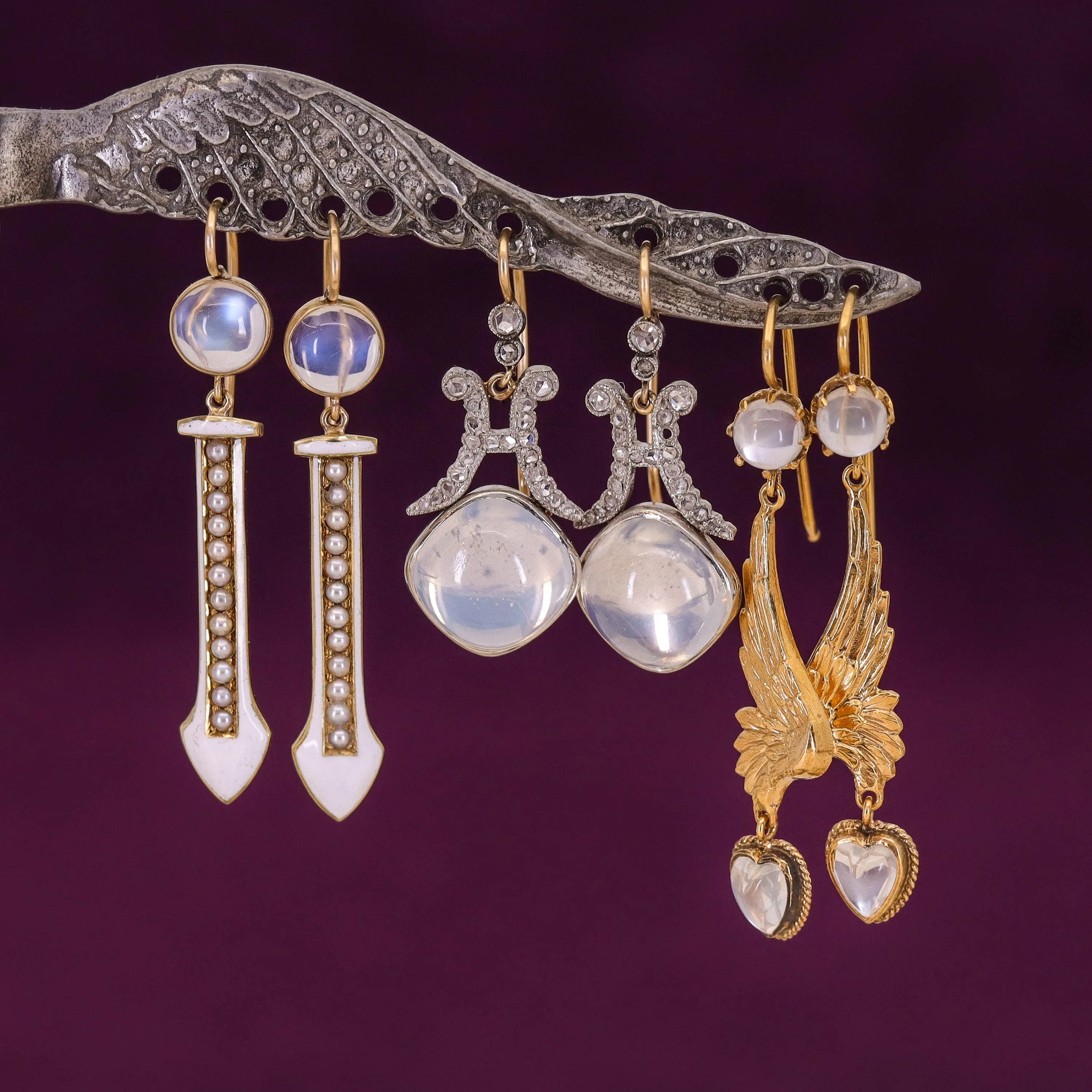 RESERVED- Vintage Moonstone and Diamond Conversion Earrings
