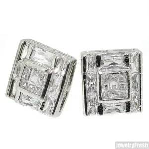 Rhodium Big Rocks Princess Cut Simulated Diamond Earrings